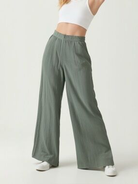 Aerie Women’s XL Wide Leg Pants Cotton Green Casual